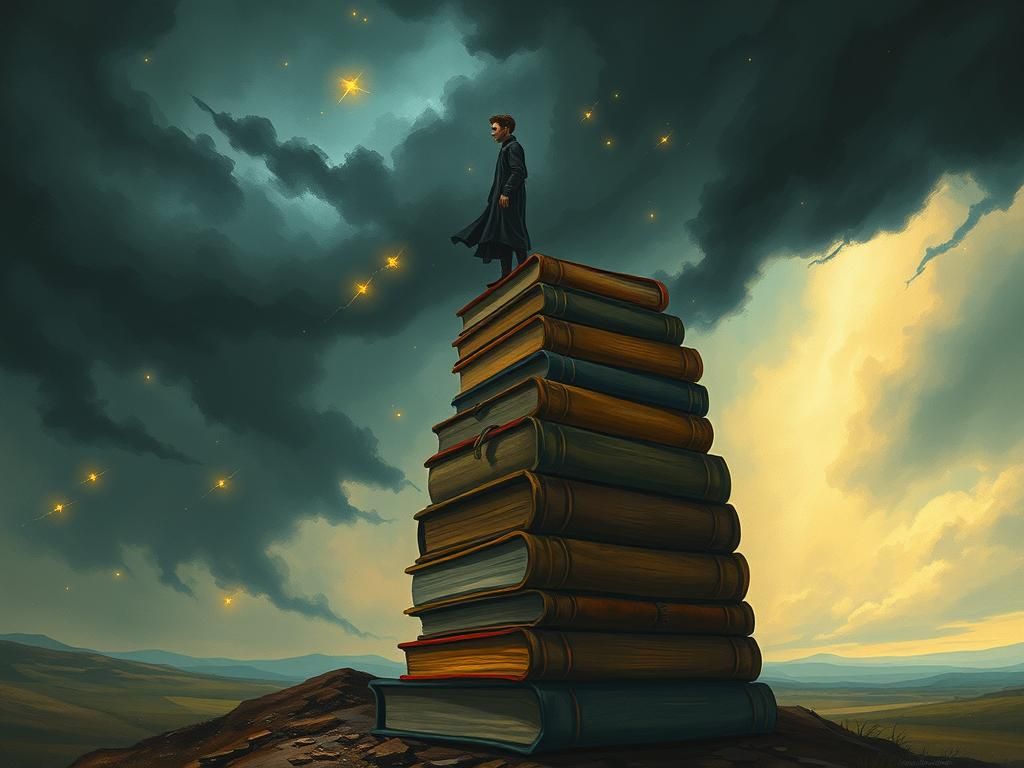 Contemplative Figure Amidst Precarious Memories