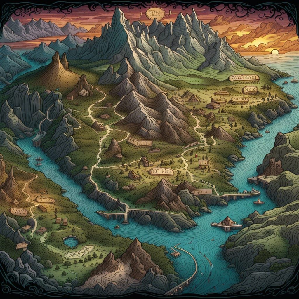 Middle Earth Map in Comic Book Art Style