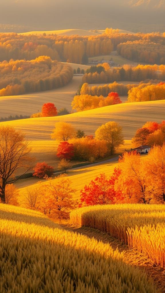 Autumn Country Landscape in Golden Light