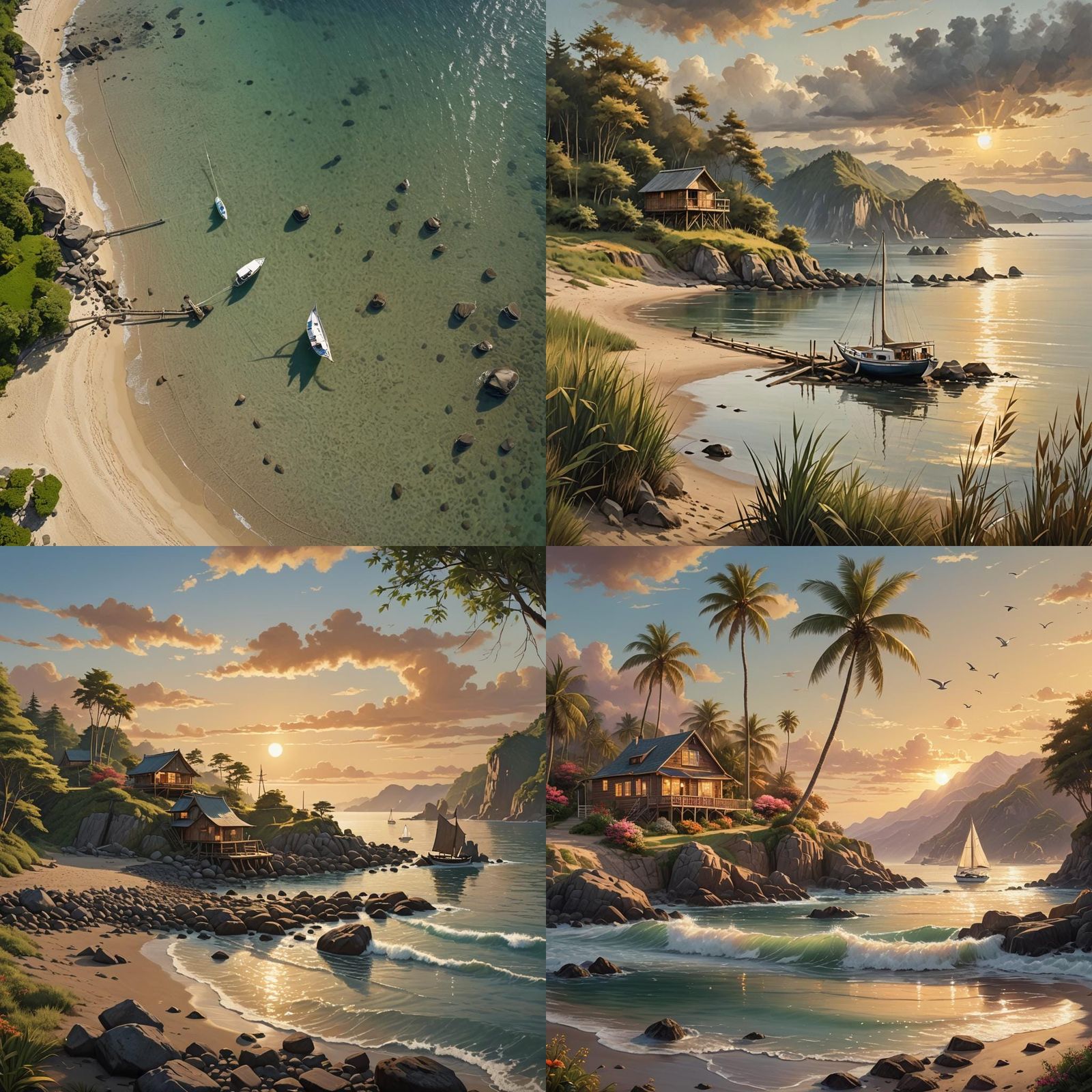 Beach Scene with Rolling Hills and Bamboo Shack