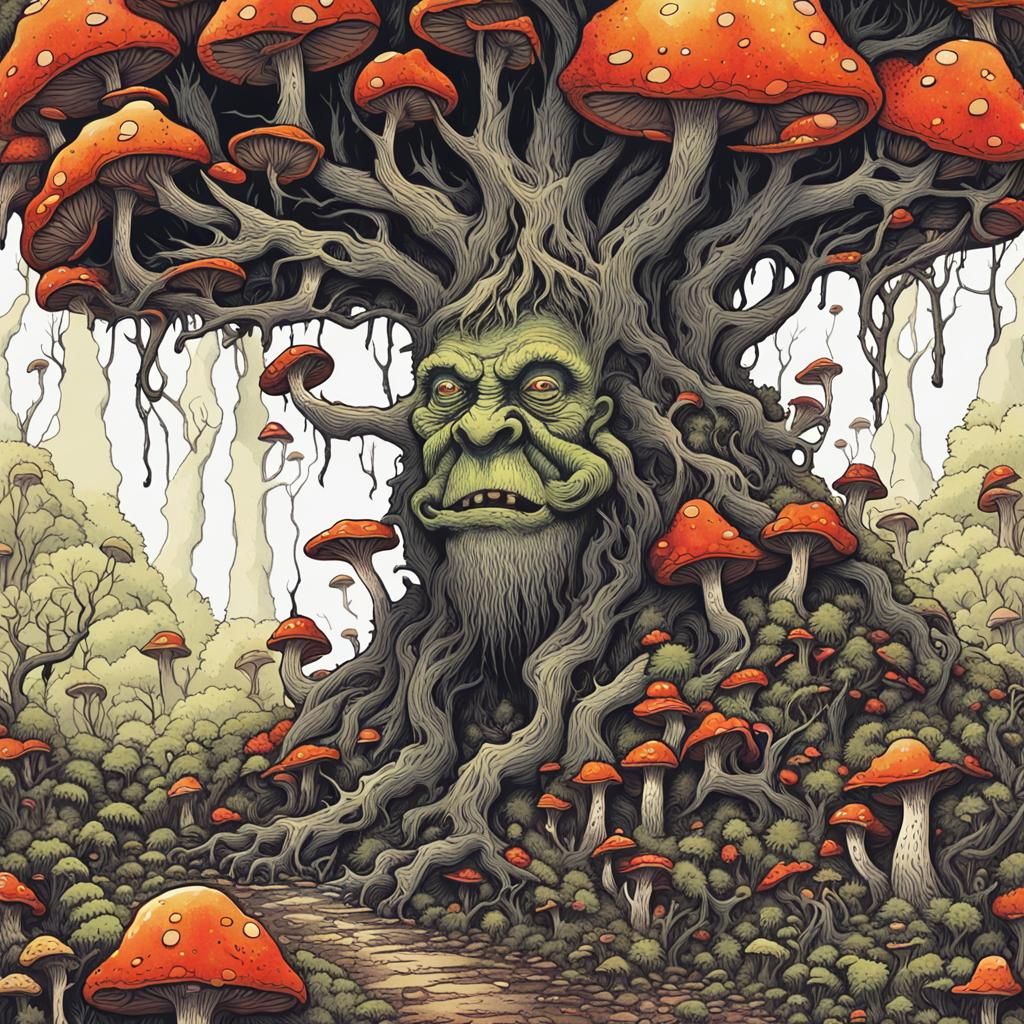 Mystical Forest Troll in Ink Splatter Style