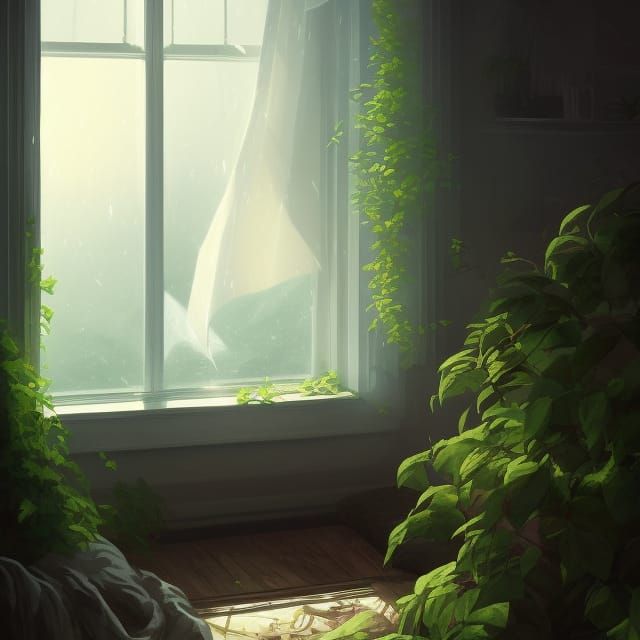 Cozy Room with Sunshine and Plants as Digital Art