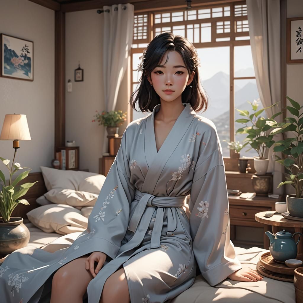 Korean Girl's Cozy Self-Care Day: 3D Anime Art