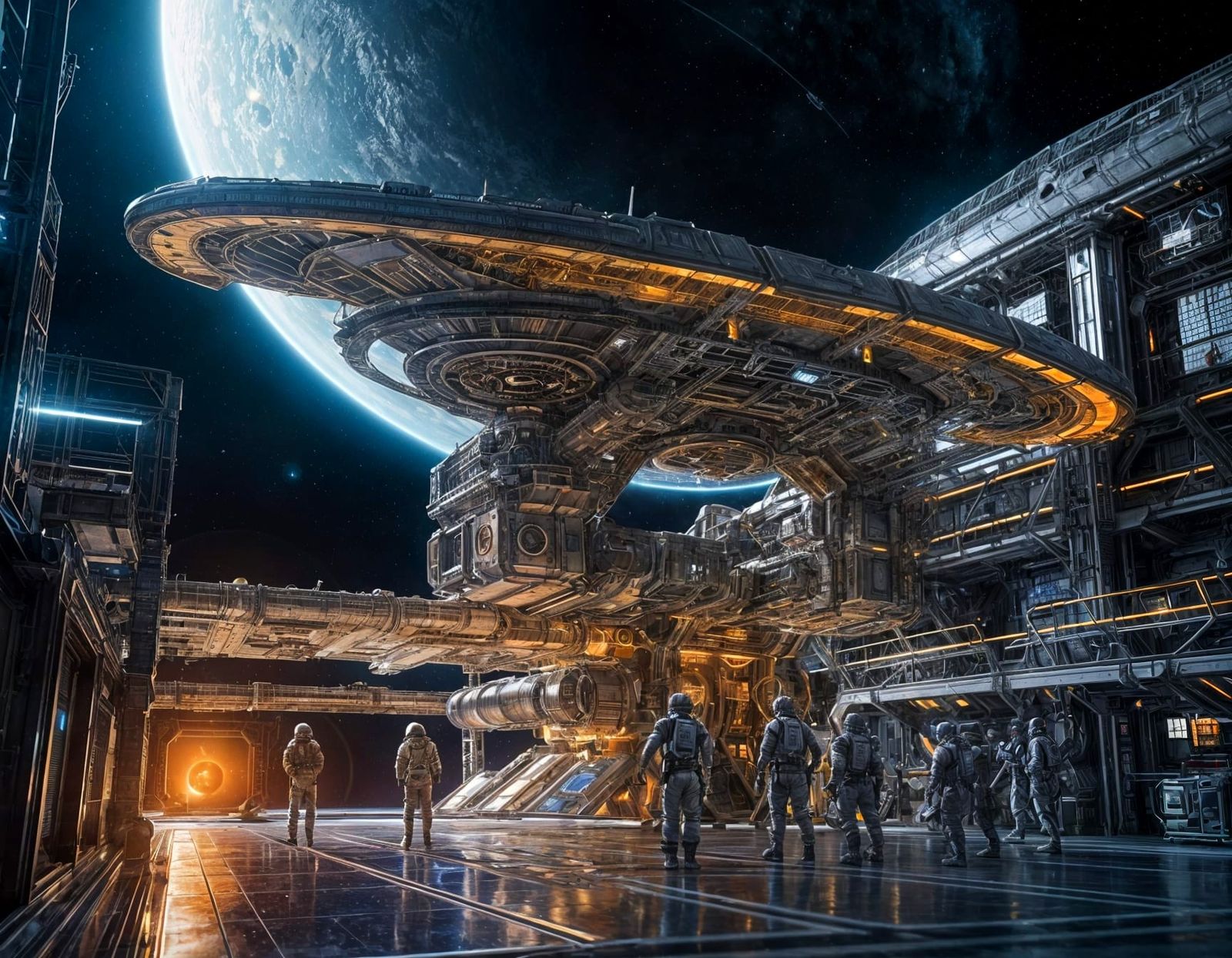 Alien Spacecraft Construction at Orbital Space Station