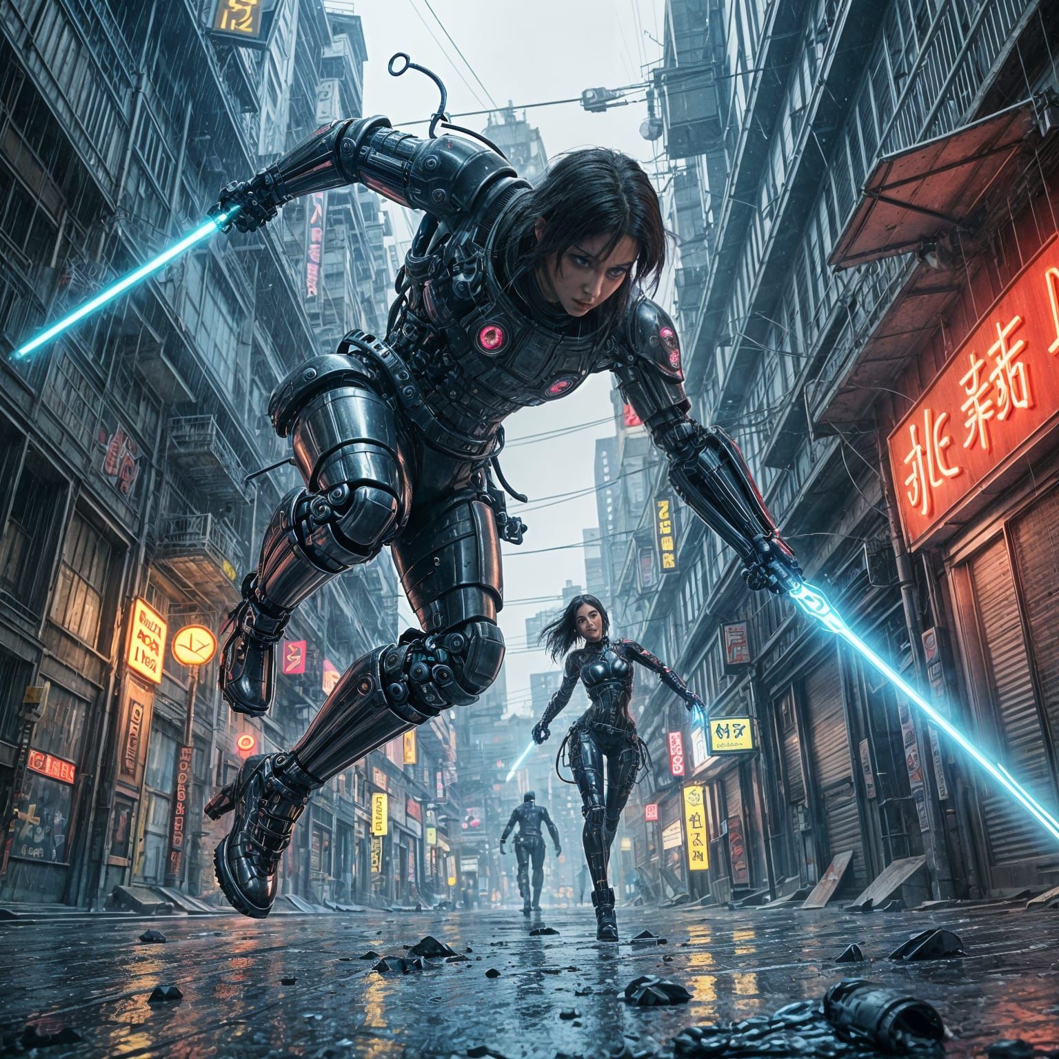 Cyberpunk Neo-Tokyo at Night in High Contrast