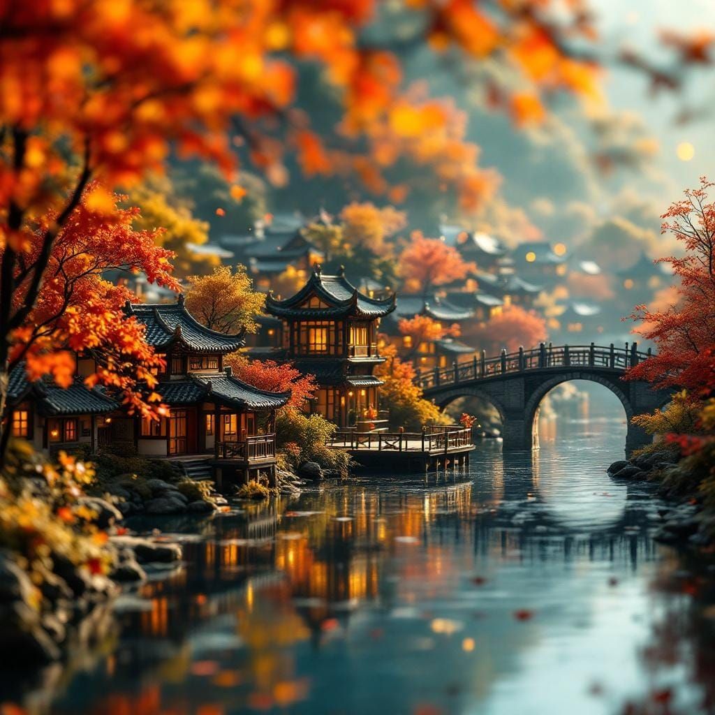 Miniature Gubei Water Town in Autumn Light