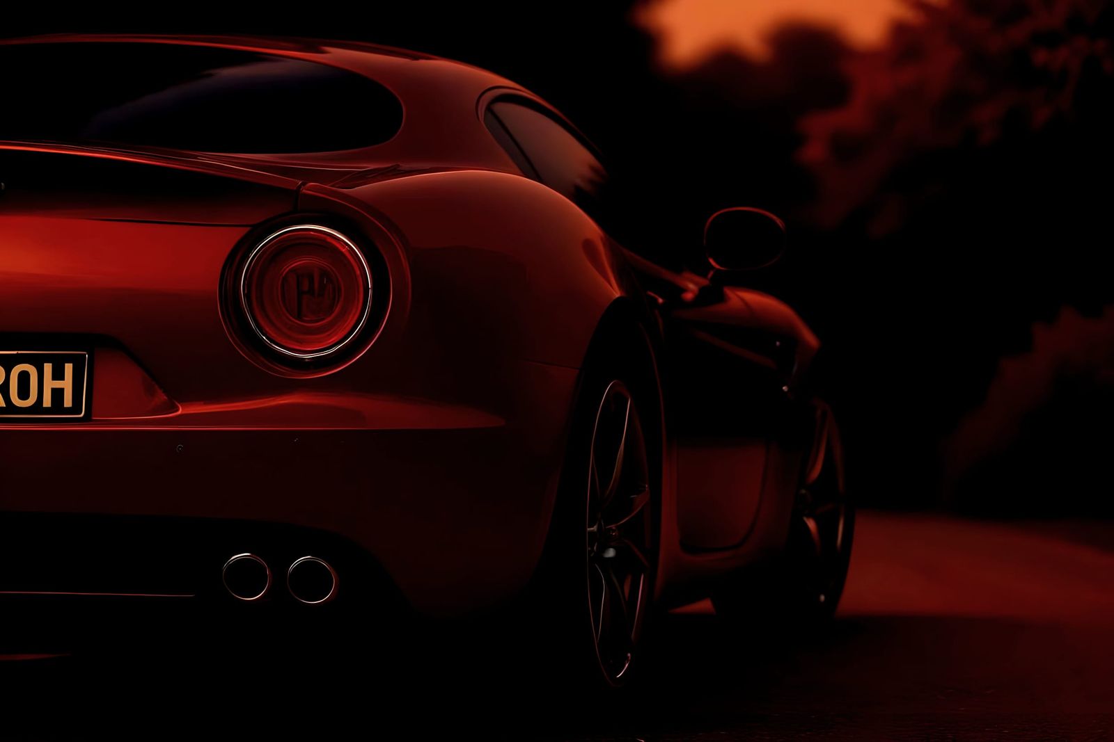 Crimson Alfa Romeo 8C Competizione on Country Road