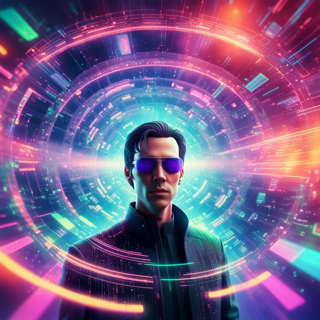 Ethereal Holographic Neo in a Cyberpunk Universe