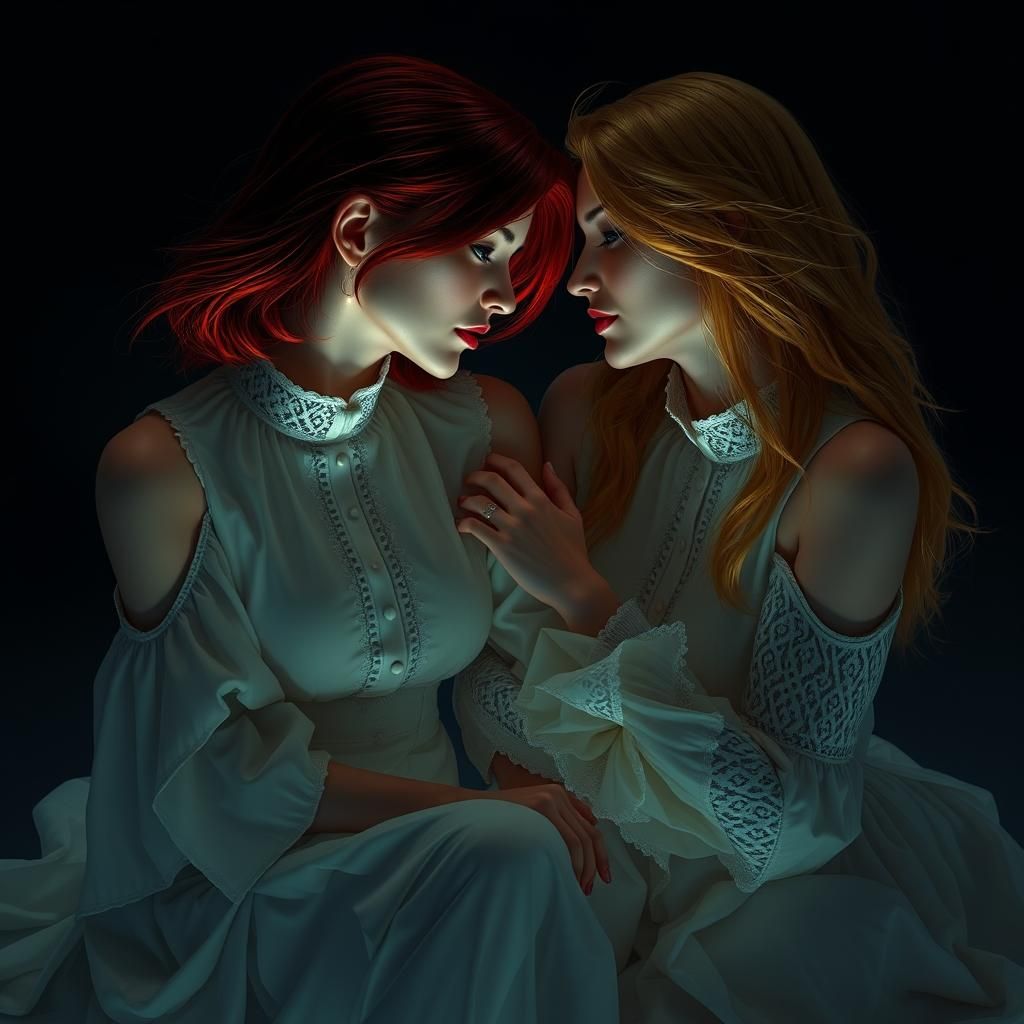 Moonlit Embrace: Ethereal Connection in Fantasy Style