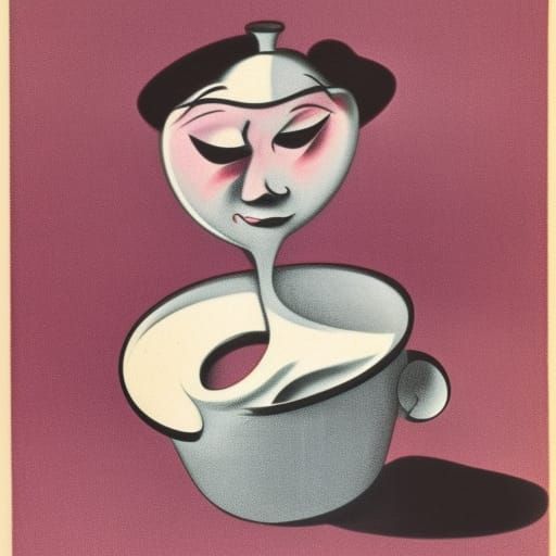 Anthropomorphic Cup in 1930s Cartoon Style