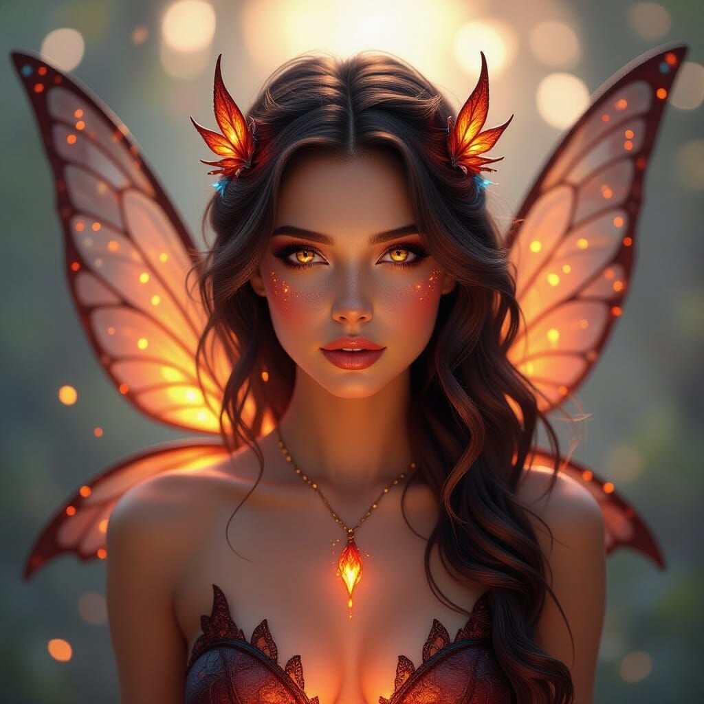 Ethereal Fire Fairy with Molten Glass Wings