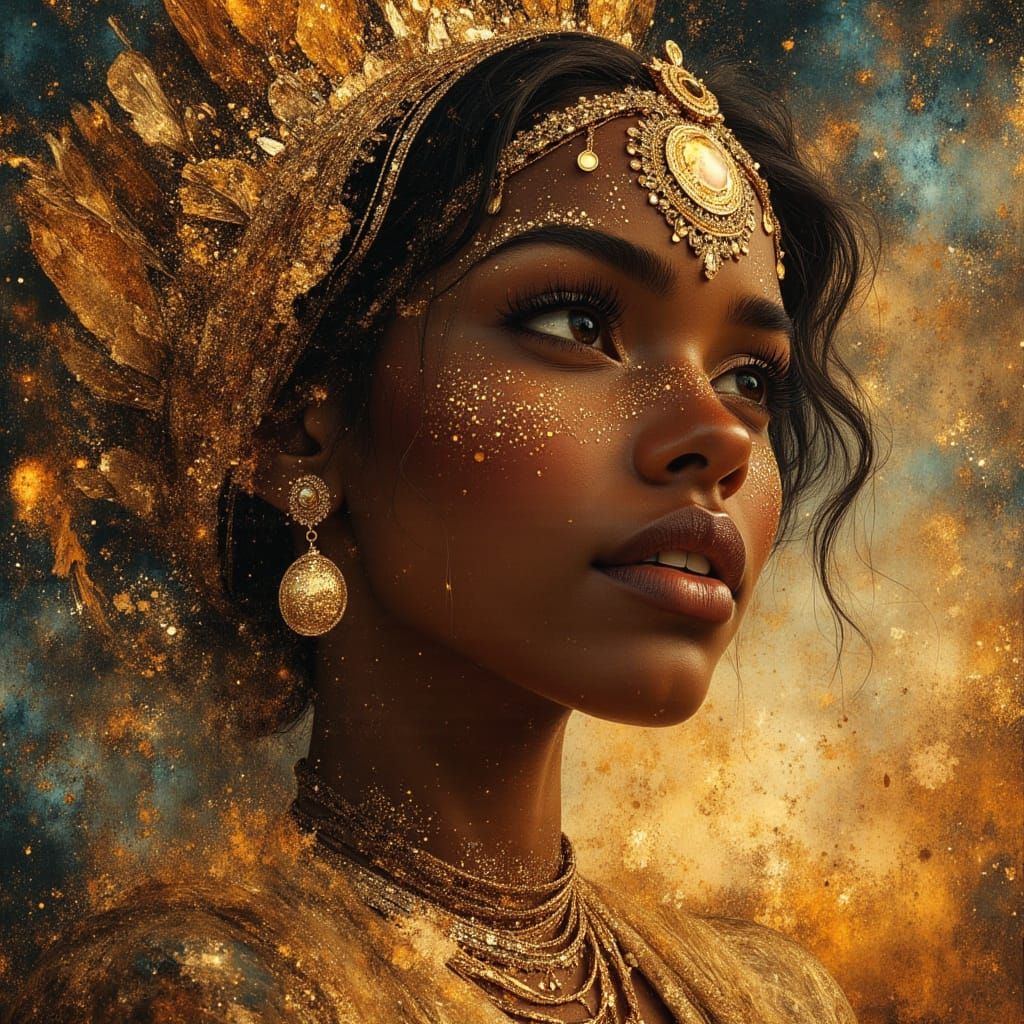 Celestial Queen in Luminous Oil Painting Style