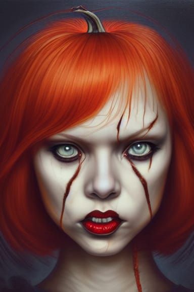 Sinister Black Widow Pumpkin Girl in Horror Comic Style