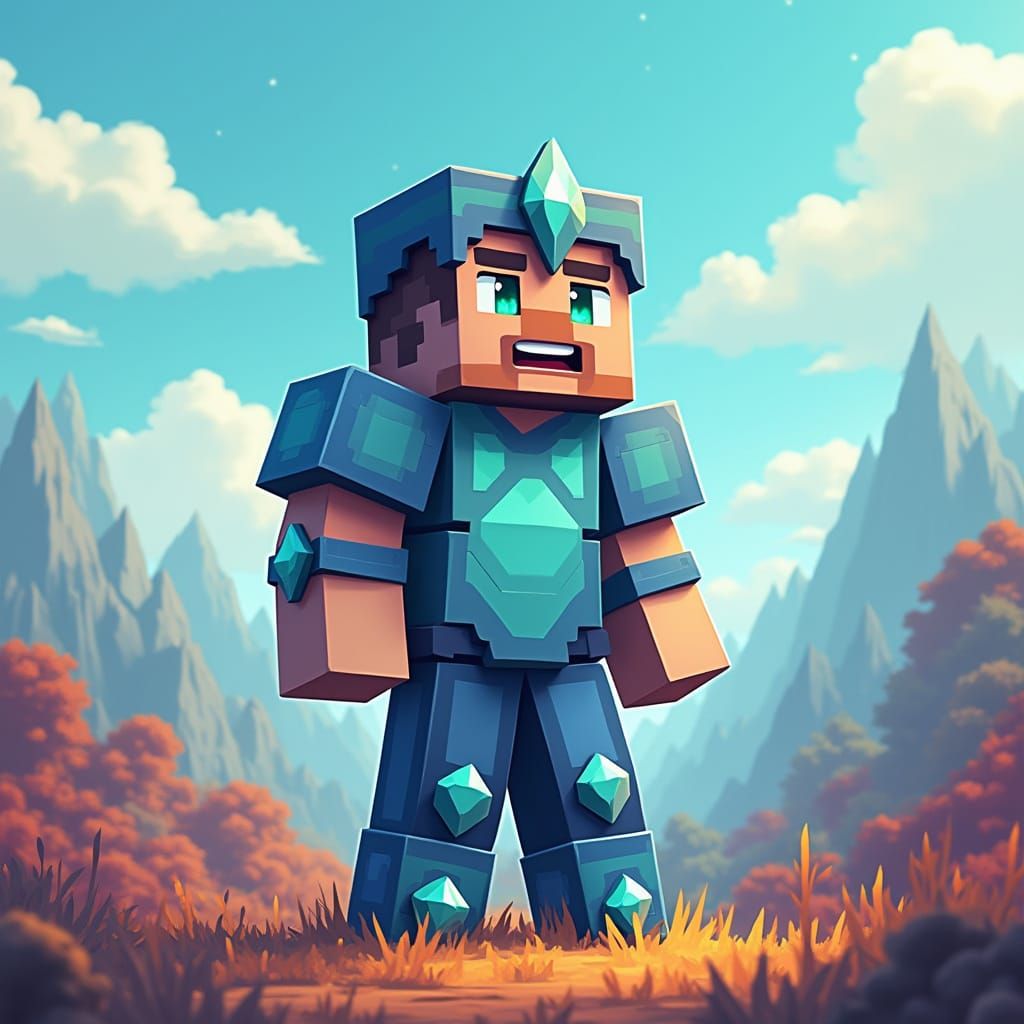 Minecraft Steve in Low-Poly Landscape