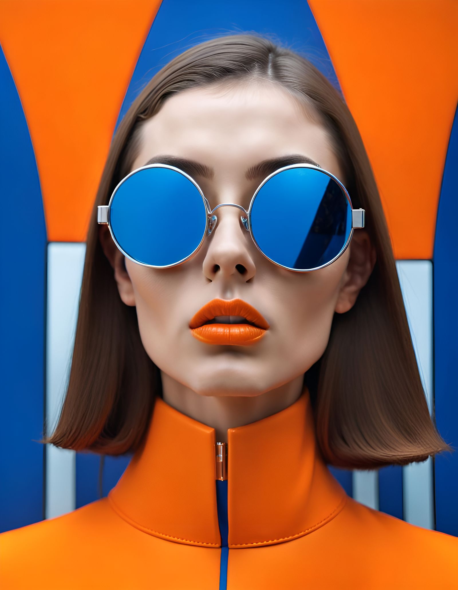 Stylish Woman with Geometric Accents in Space Age Style