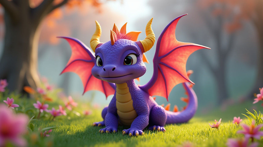 Purple Dragon in Grassy Landscape: 3D Cinematic Art
