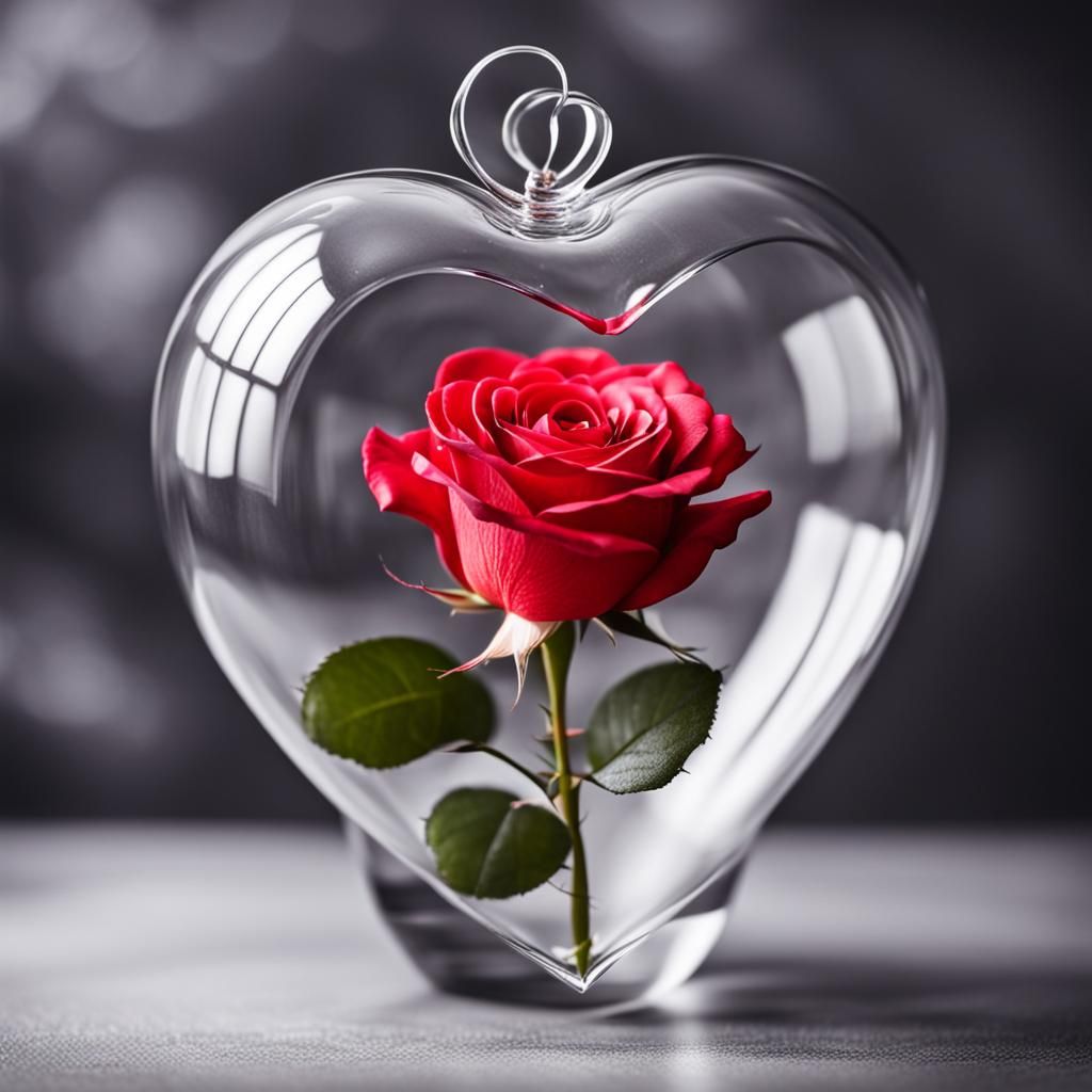 Rose in Glass Heart Still Life