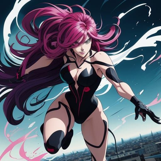 Manga Woman on Rooftop in Dynamic Cel-Shading Style