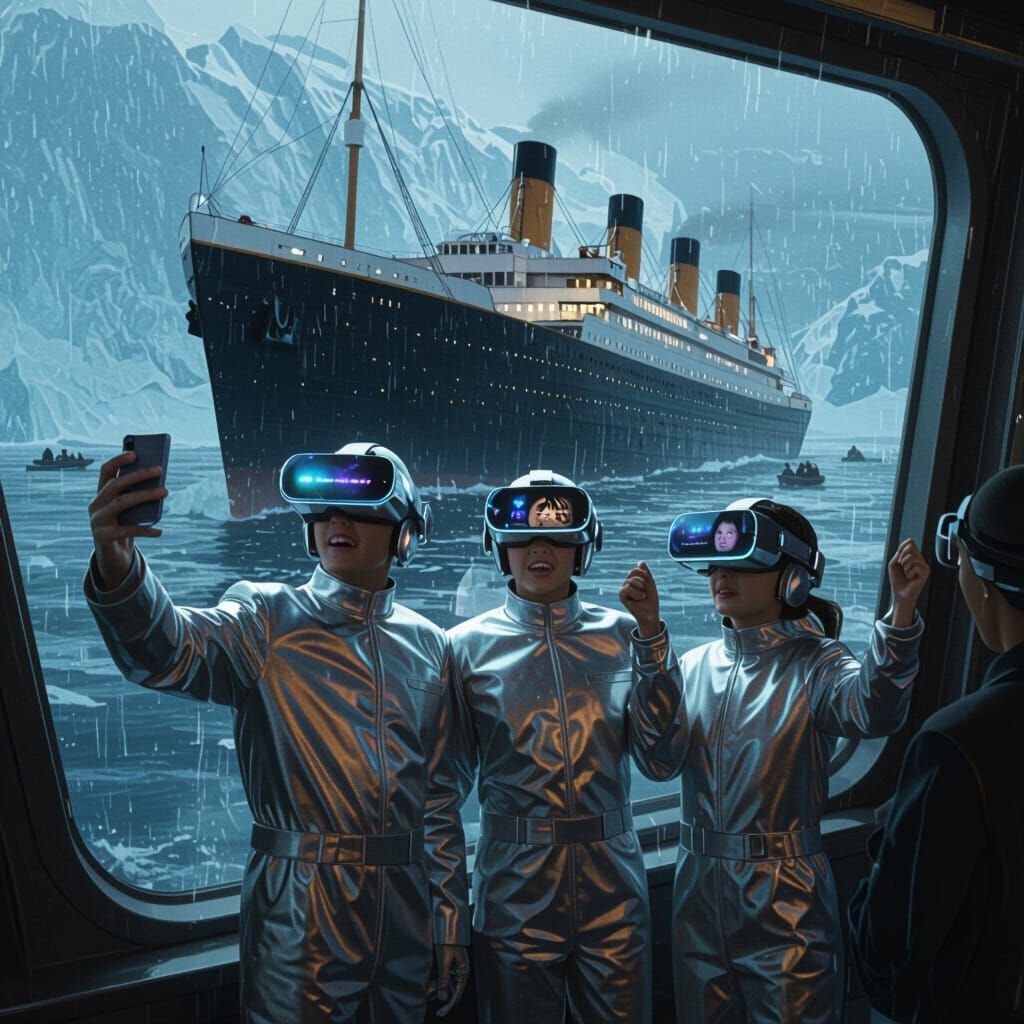 Titanic Tourist Selfie in Somber Cinematic Style