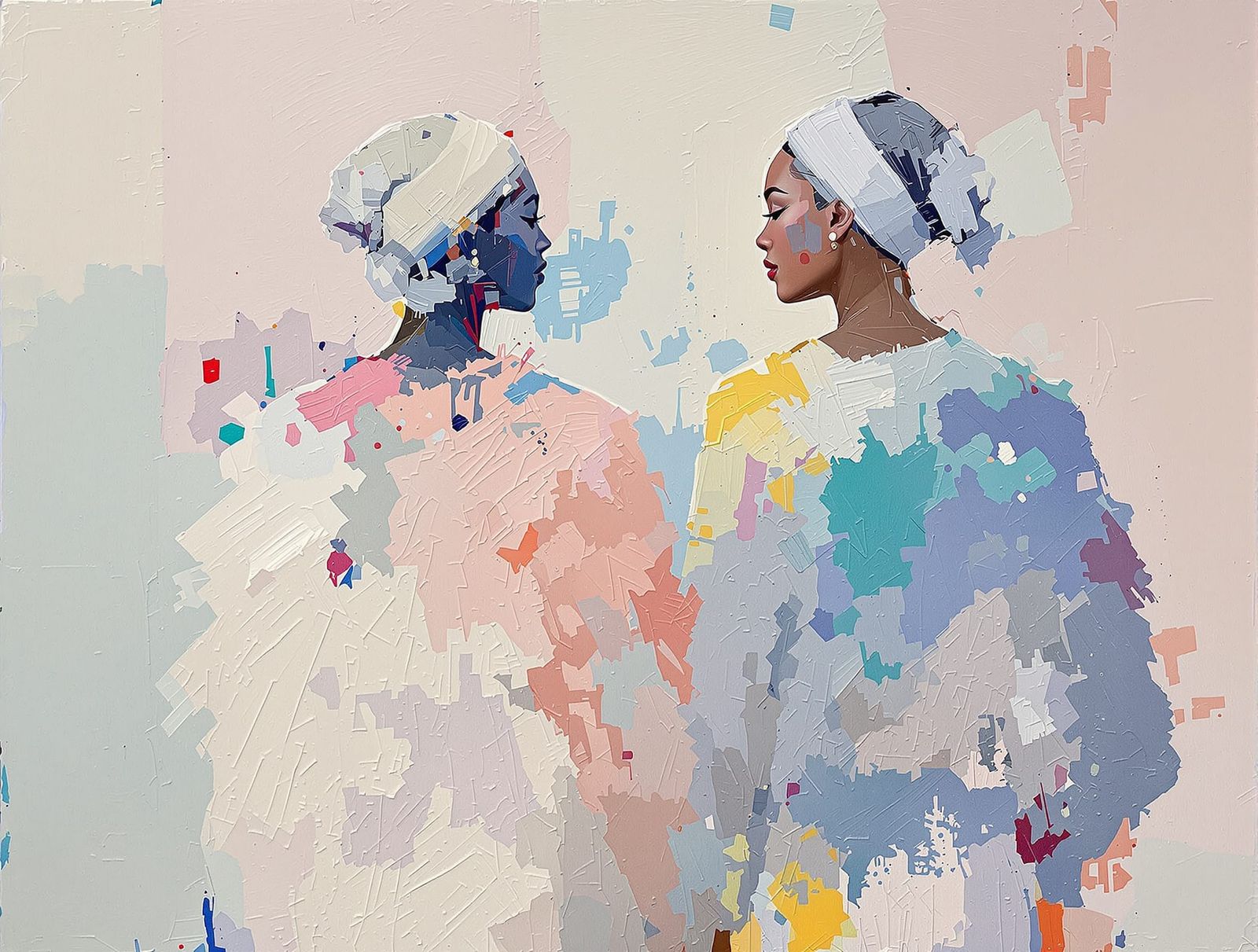 Abstract Tennis Players in Feathery Clothing