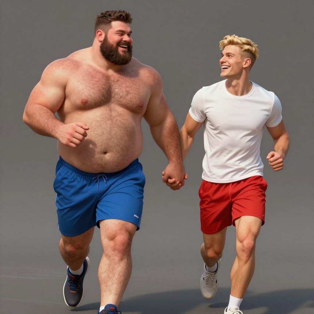 Muscular Man Jogging With Partner in Warm Light