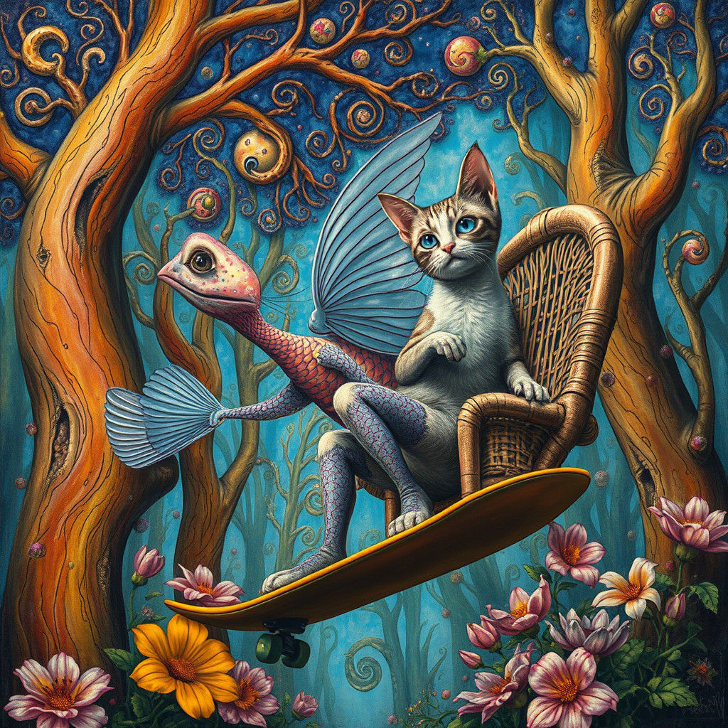 Surreal Sky Fish in Dreamlike Forest