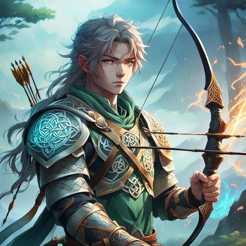 Celtic Warrior with Bow in Anime Style