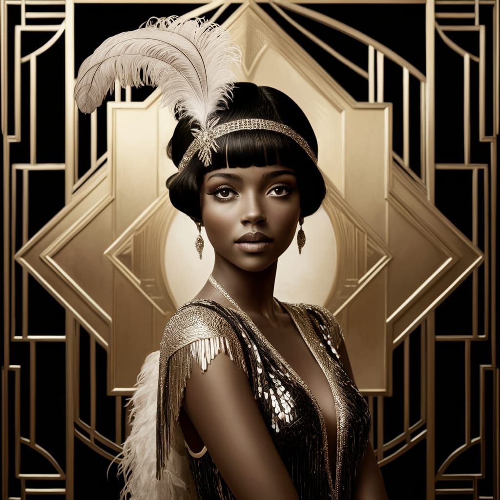 Flapper Girl Portrait in 1920s Art Deco Style