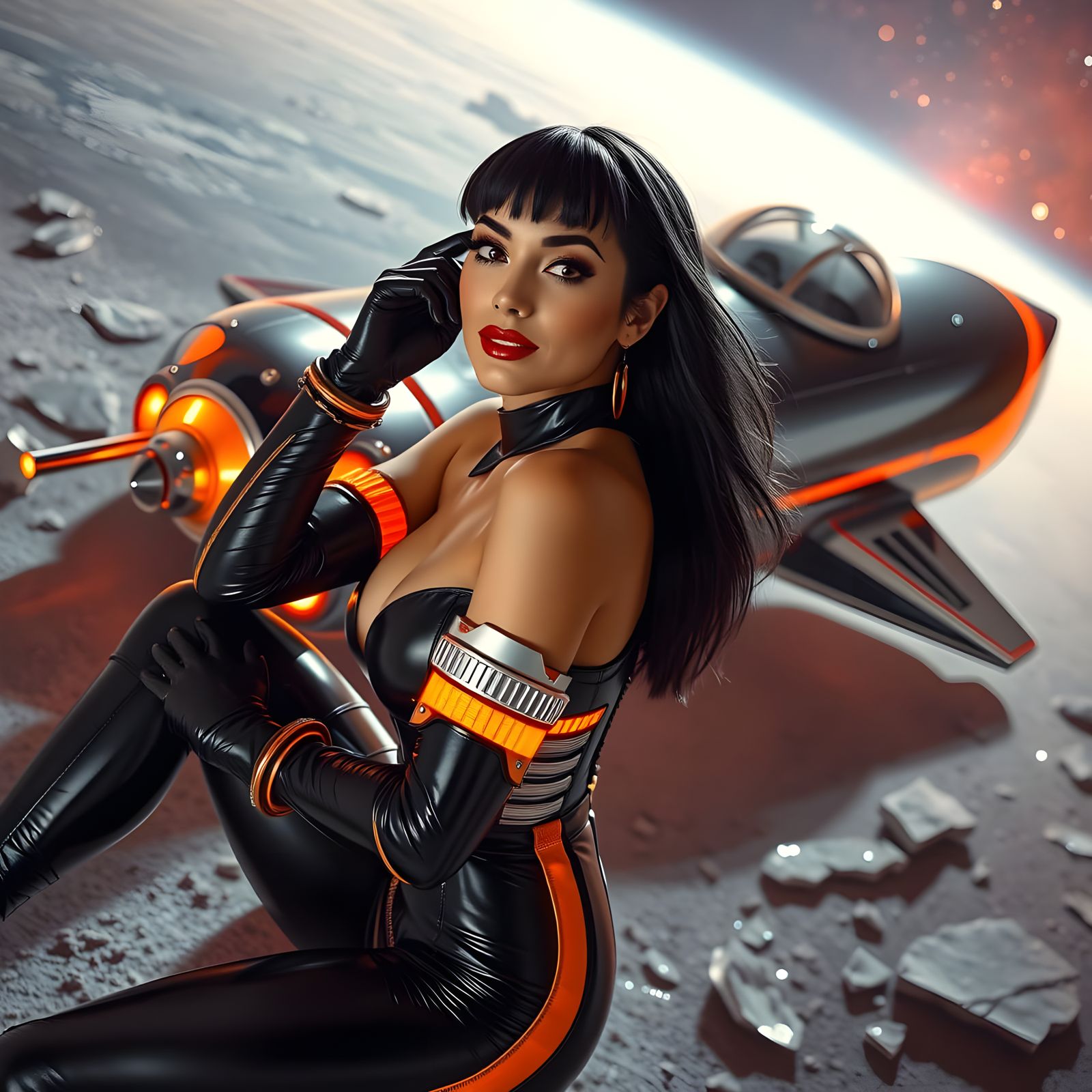 Gorgeous Space Pin-Up in Retro-Futuristic Spacesuit