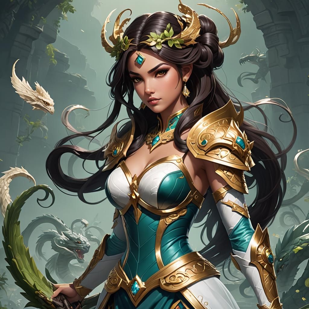 video game character, beautiful hydra princess