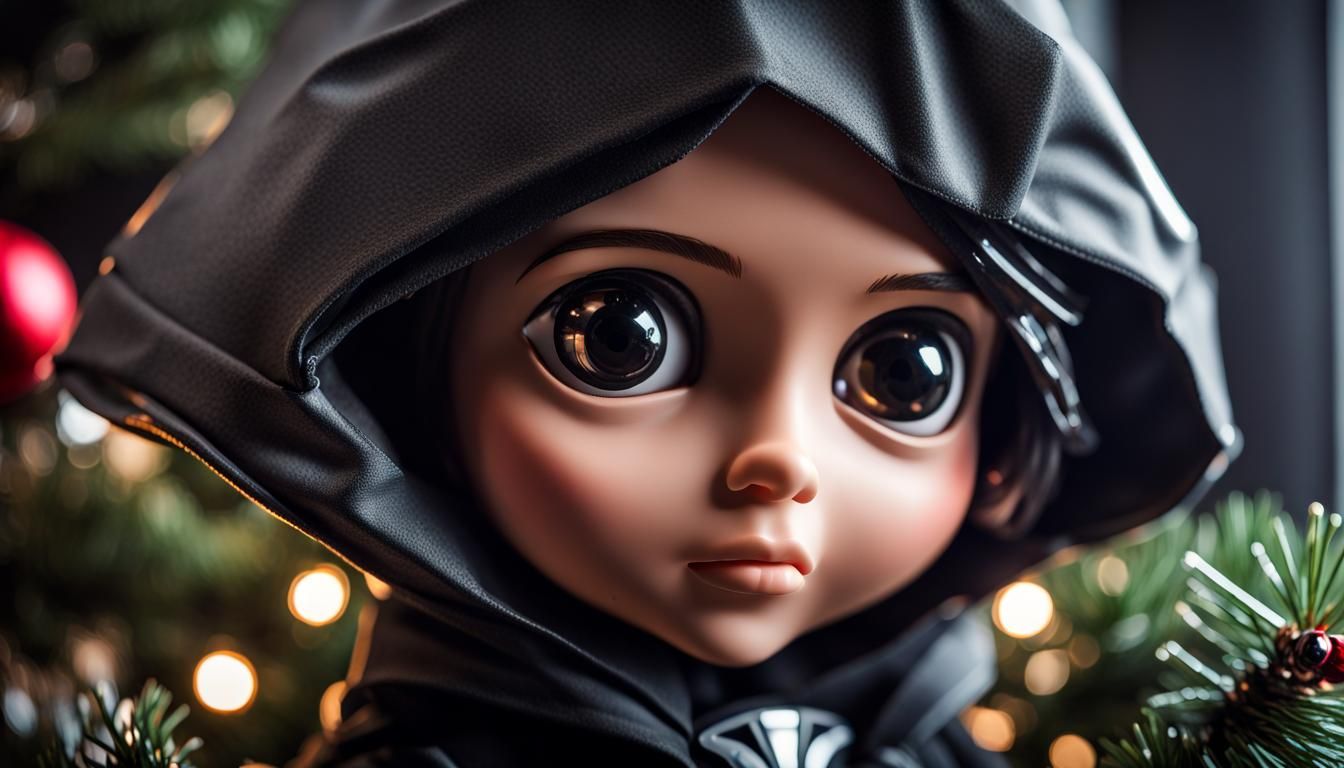 Sith Acolyte Decorates Christmas Tree with Star Wars Ship