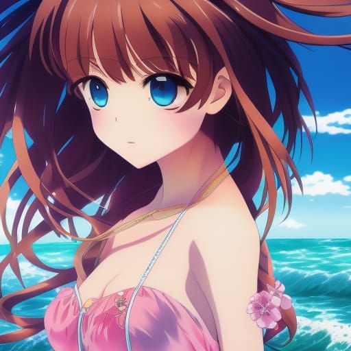 Anime Girl by the Ocean in Digital Art Style