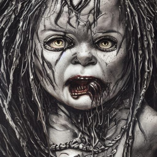 Visceral Mythic Figure Devouring Child in Expressionist Styl...