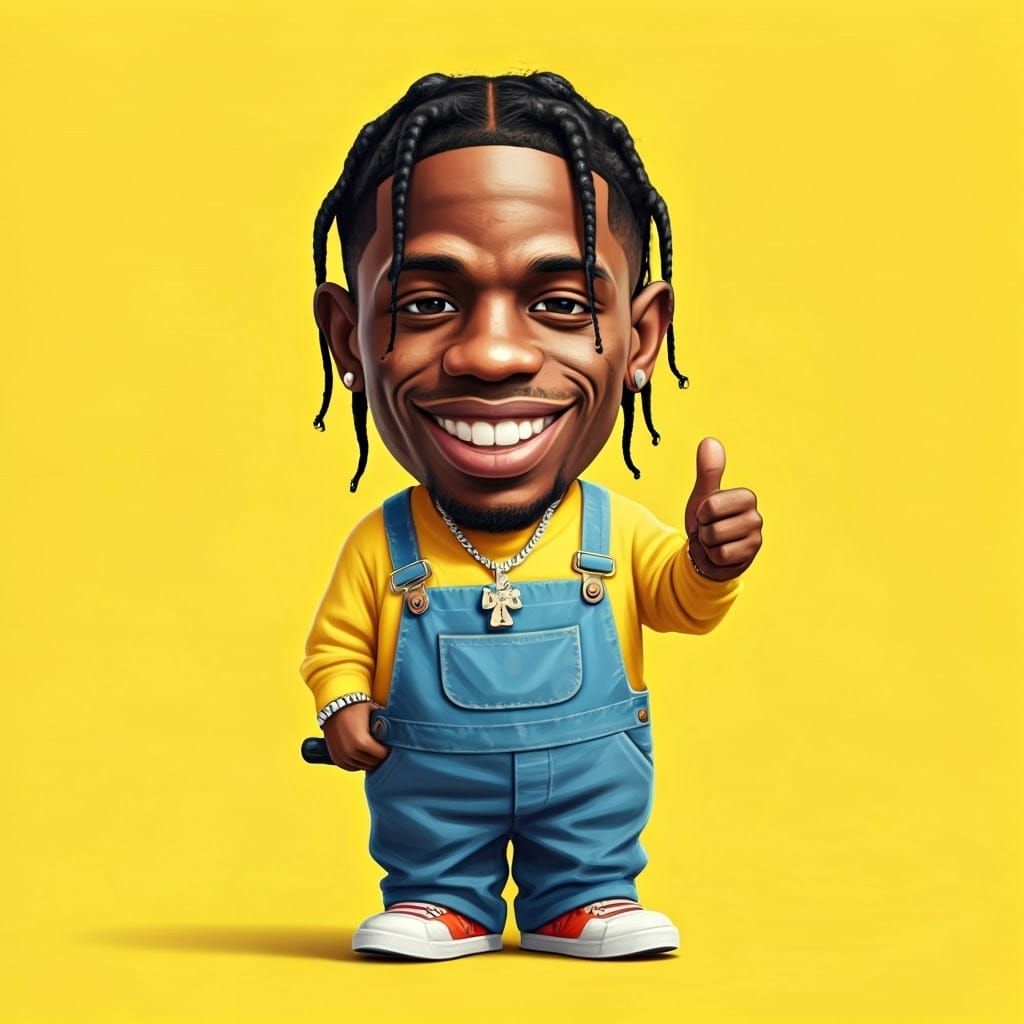 Miniature Travis Scott as Playful Cartoon Character