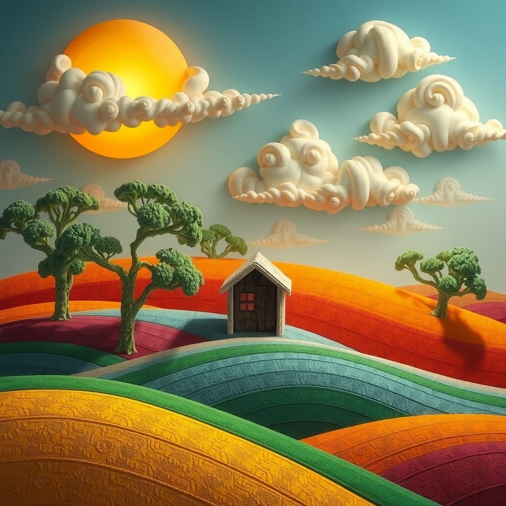 Plasticine Landscape with Spaghetti Clouds