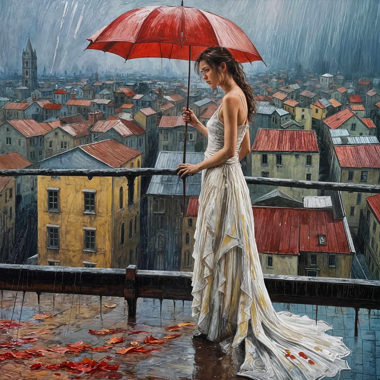 Solitary Figure Stands Alone in Rainy Scene