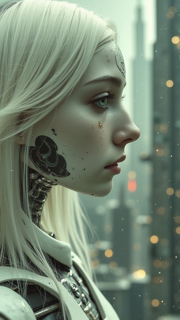 Cybernetic Goddess in a Futuristic Cityscape