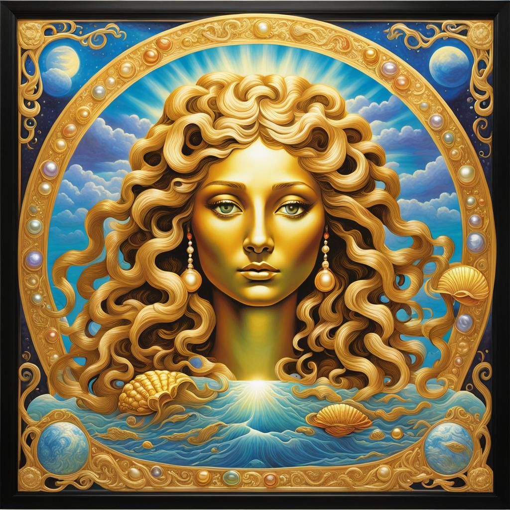 Venus and Medusa in Gold, Botticelli Style