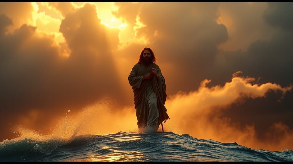 Moses Parting the Red Sea in Classic Cinematic Style