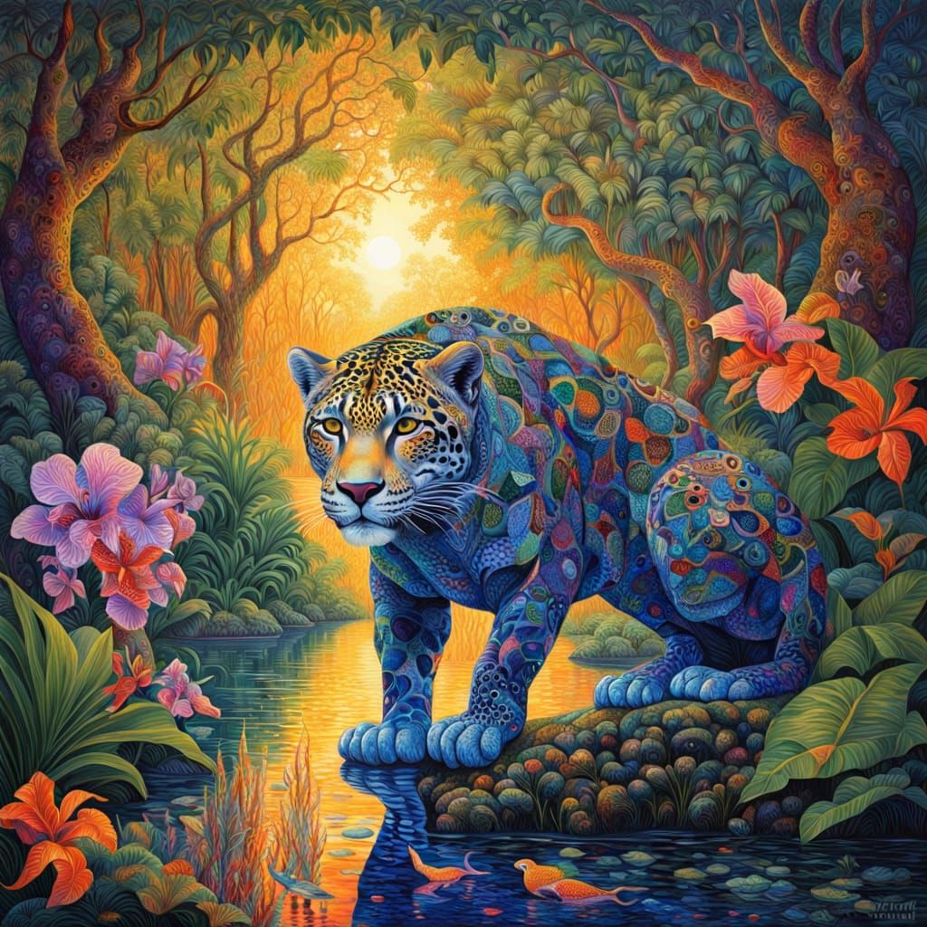 Majestic Jaguar in Vibrant Jungle Paradise