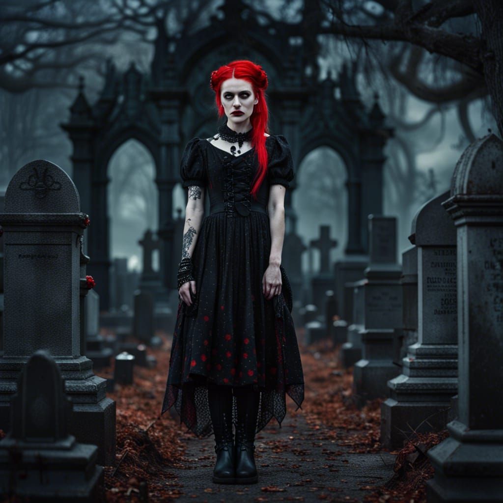 Gothic Woman in Cemetery: Cinematic Matte Painting