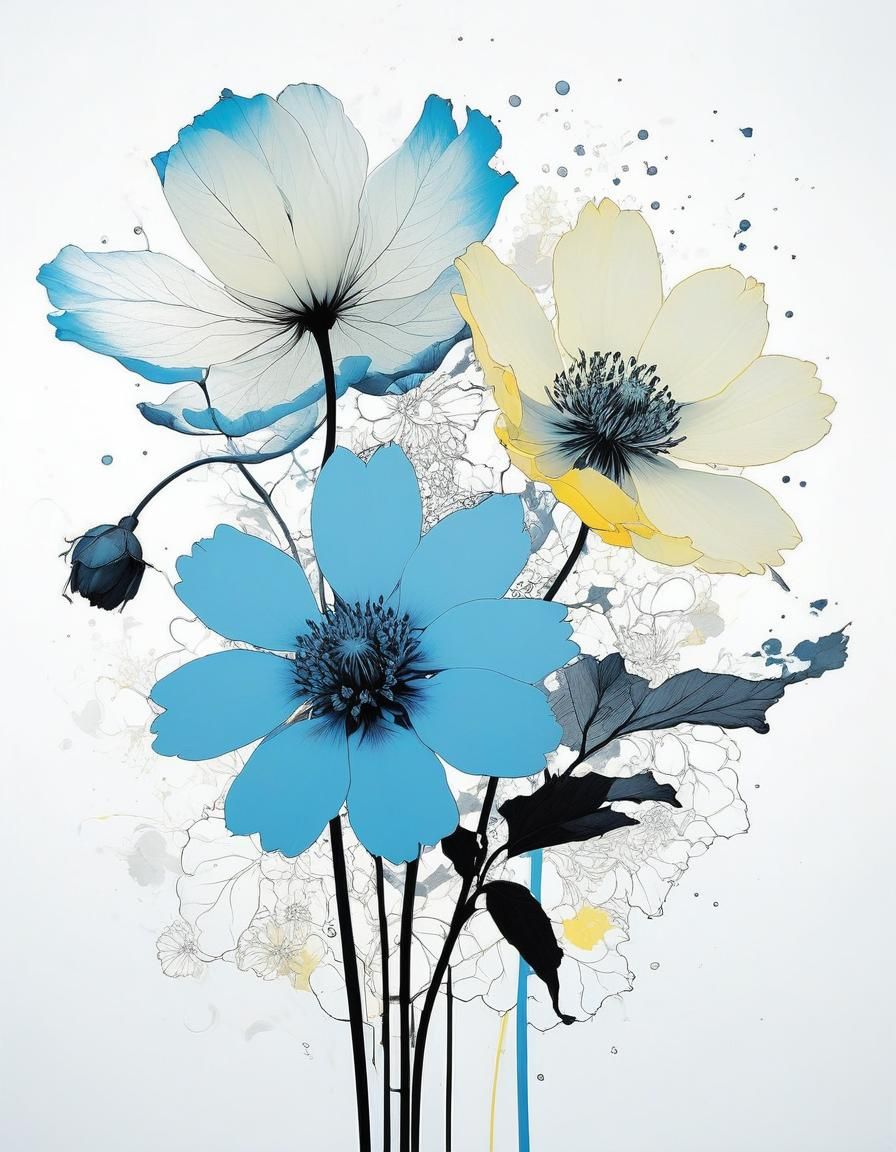 Cosmic Botanical Ink Drawing with Intricate Details