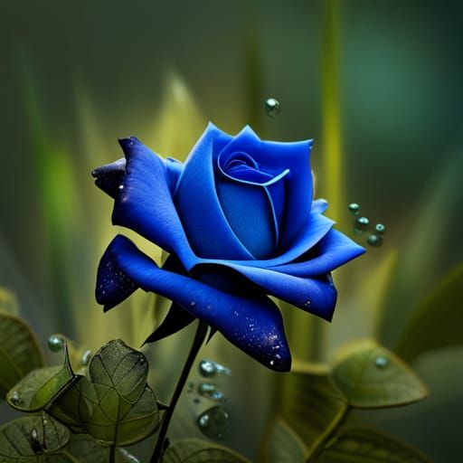 Detailed Blue Rose with Water Droplets