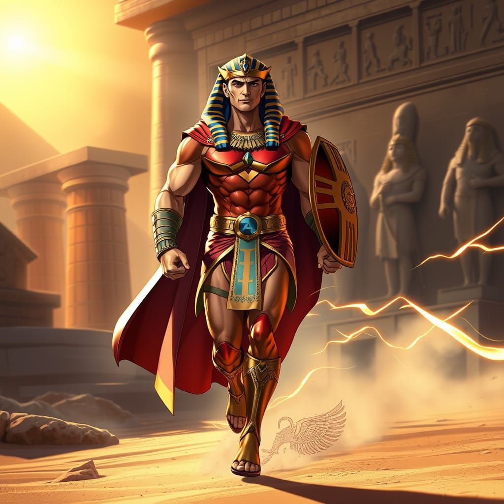 Regal Ancient Egyptian Superman Shines in Grand Temple Setti...