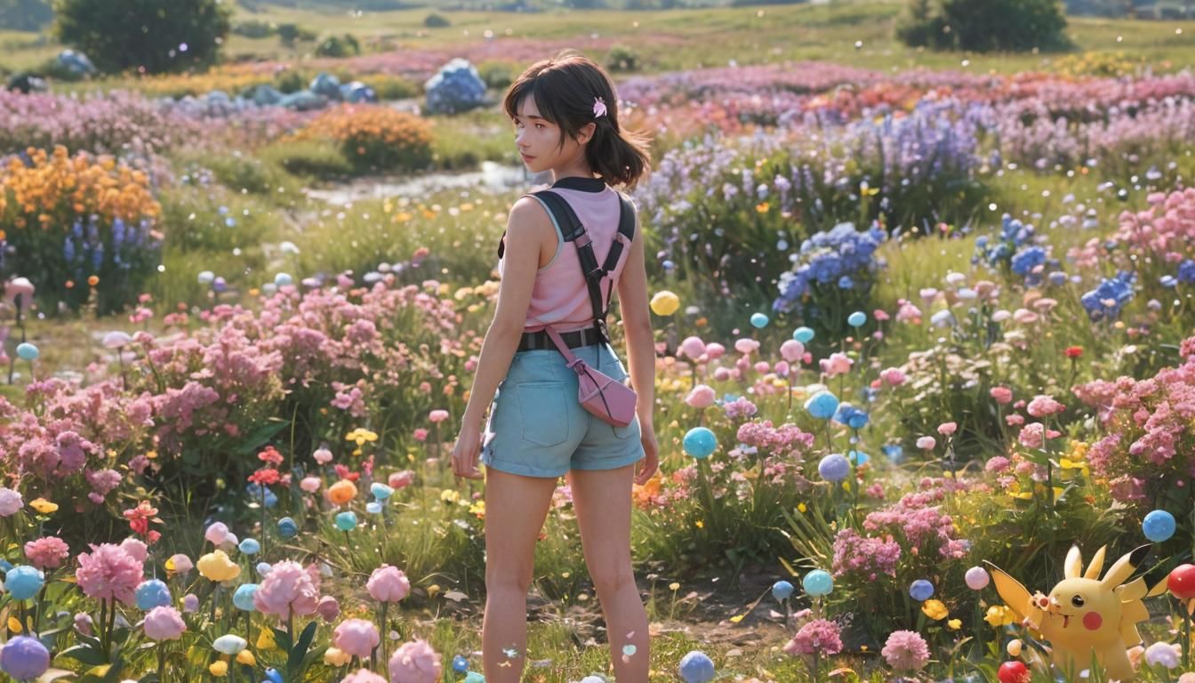 Pokémon Girl in Landscape: Pixar-Inspired Digital Art