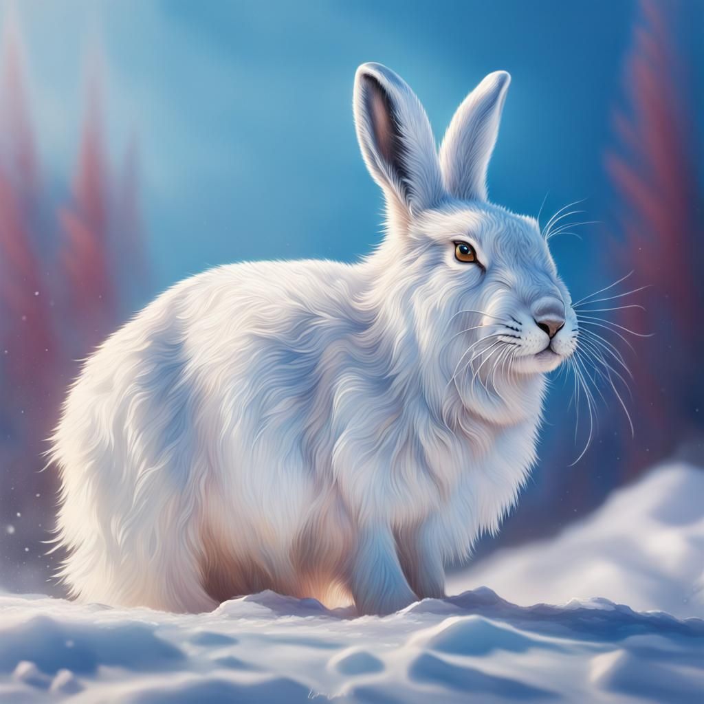 Arctic Hare in Snow: Hyperrealistic Splash Art