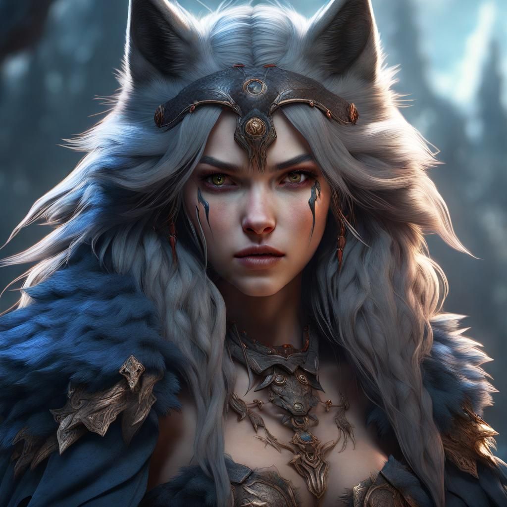 Fantastical Wolf Girl Hybrid Concept Art