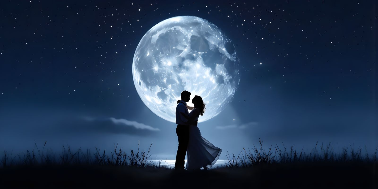 Lovers Dancing in Moonbeam Under Silver Moon