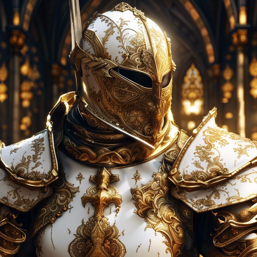 High Gothic Knight in Rose Garden, Golden Sunlight