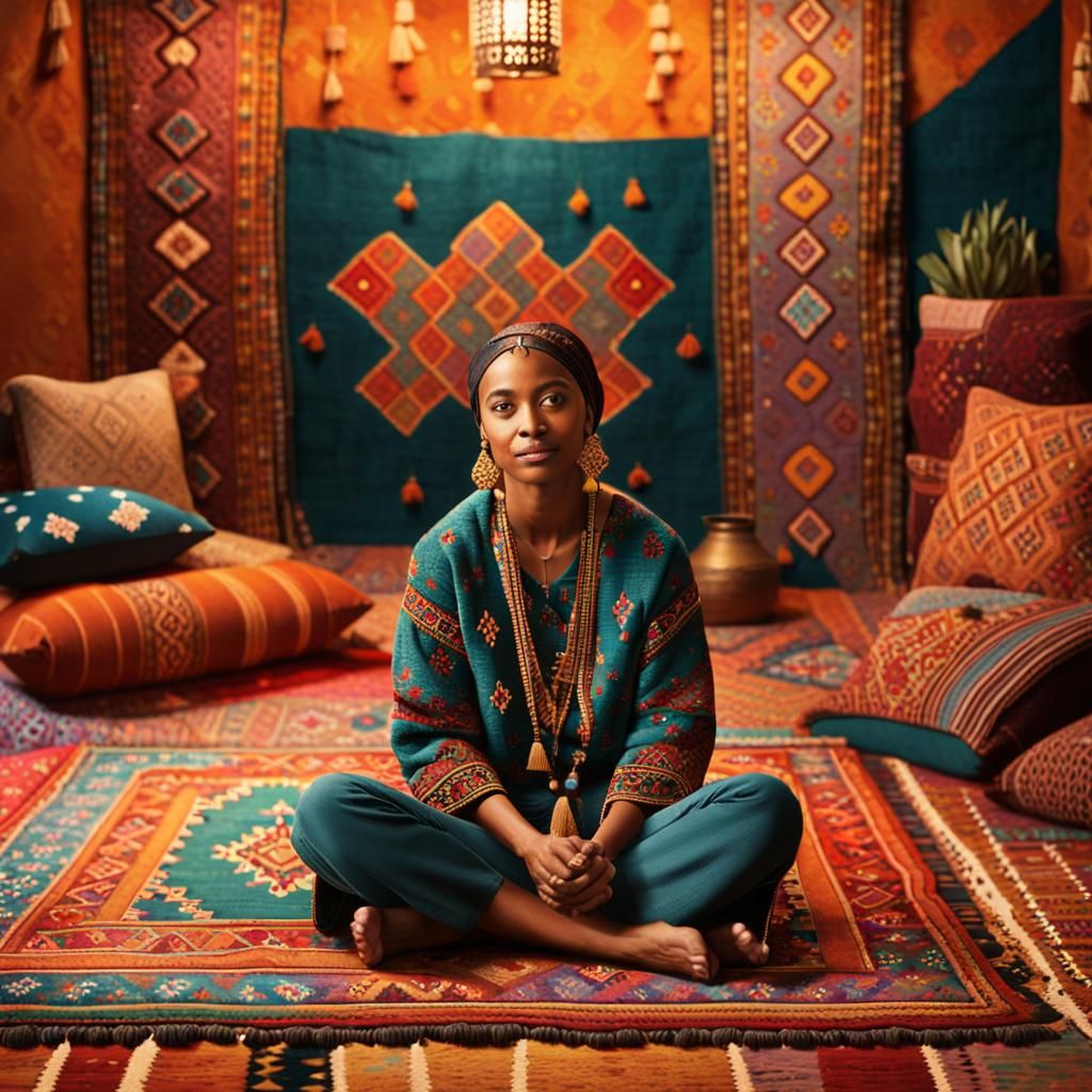 Moroccan Folk Art Illustration with Seals